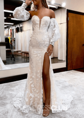 Lisa |Long Sky Blue Prom Dresses Near Me With Mermaid Sweetheart Lace Detachable Sleeves - Price #price_variant_lowest# - Champagne - PromDressClub